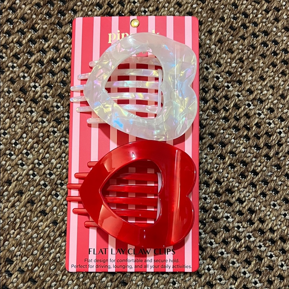 Piper K Heart-Shaped Red and White Hair Clips